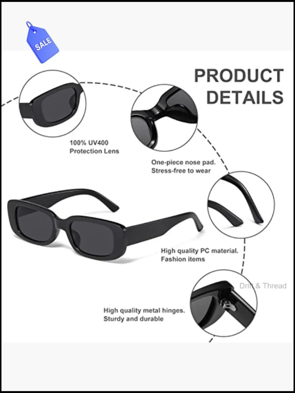 Y2K Rectangle Sunglasses Women Men Retro Narrow Square Shades UV Protection